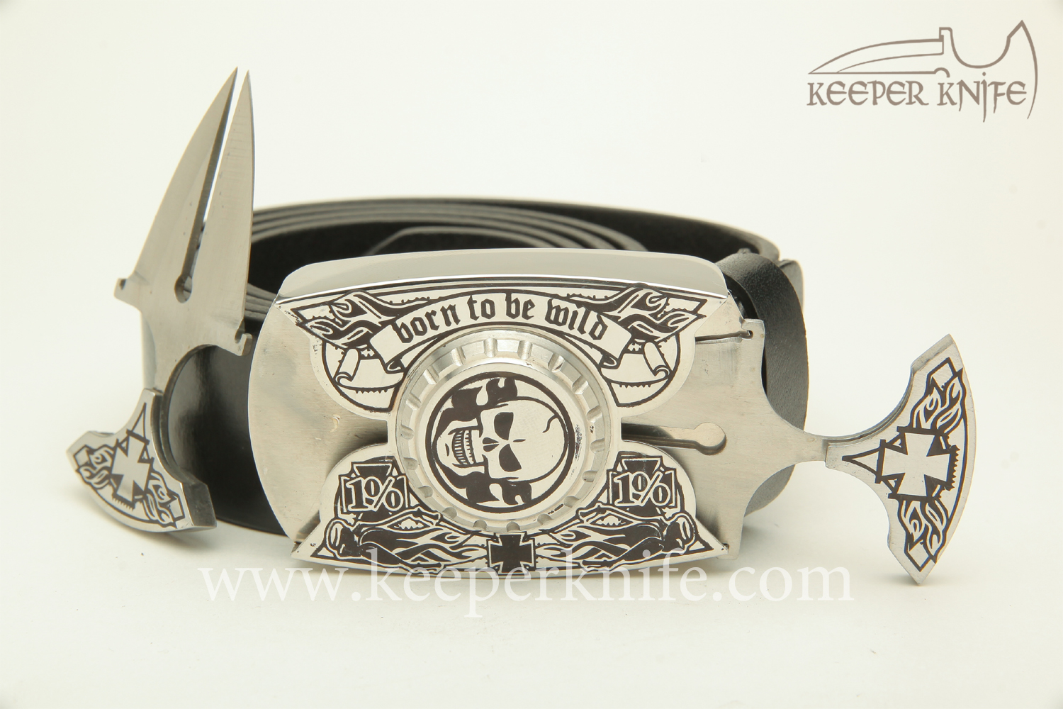 Купить пряжку нож KeeperKnife:  Born To Be Wild (Skull & Silver)