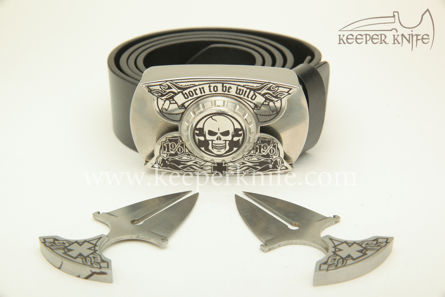 Купить пряжку нож KeeperKnife:  Born To Be Wild (Skull & Silver)